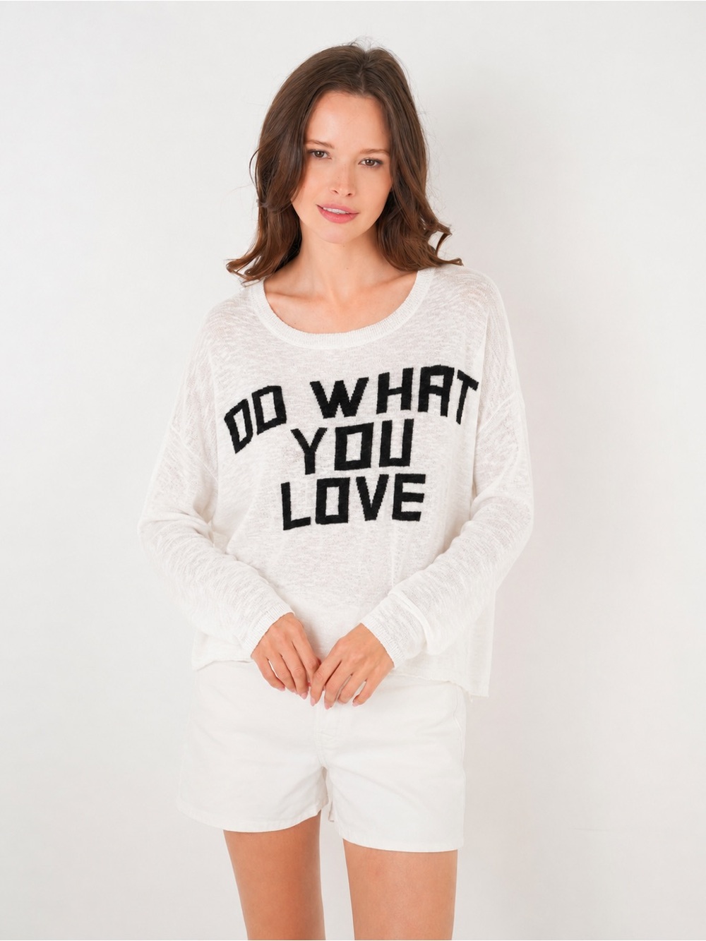 Stitch drop “Do What You Love” White Graphic Knit Sweater